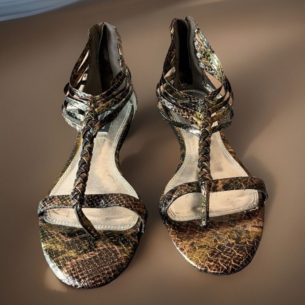 White House Black Market Women’s Leather Snake Print Flat Sandals Size 8M